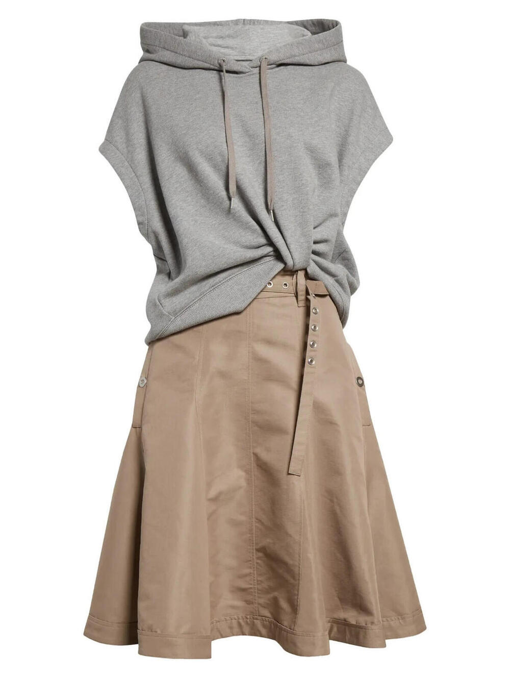 NEW, 3.1 Phillip Lim Mixed Media Hoodie Dress in Grey/beige sz 10 #MD2003